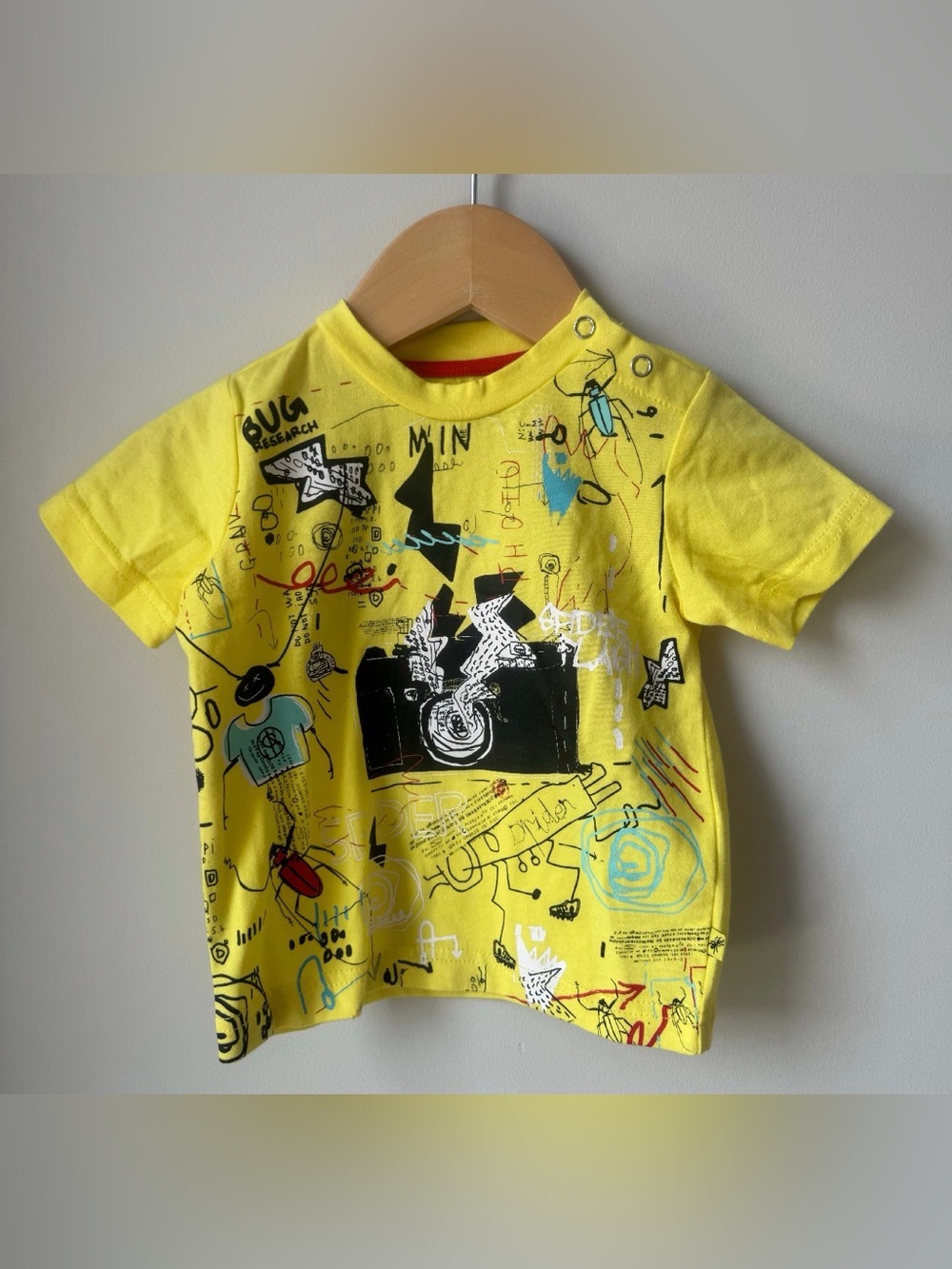 Deux Par Deux Bright Yellow Camera Graphic Tee 6M